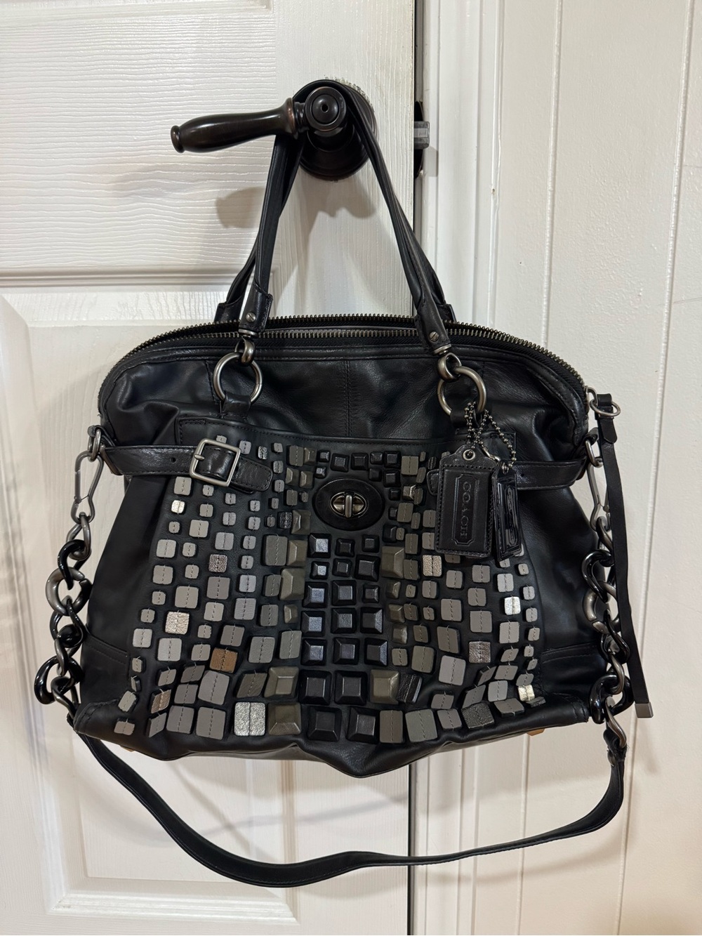 Rare Coach Limited Edition Studded Flagship Leather Ella Bag/ Purse Mixed Metal